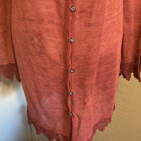 Free People Linen Blend Lace Detailed Lightweight Cardigan Feminine Casual Boho - Picture 5 of 12